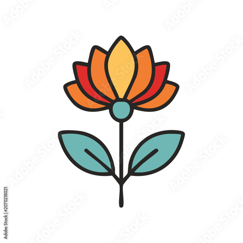 Flat illustration of a lotus flower with leaves