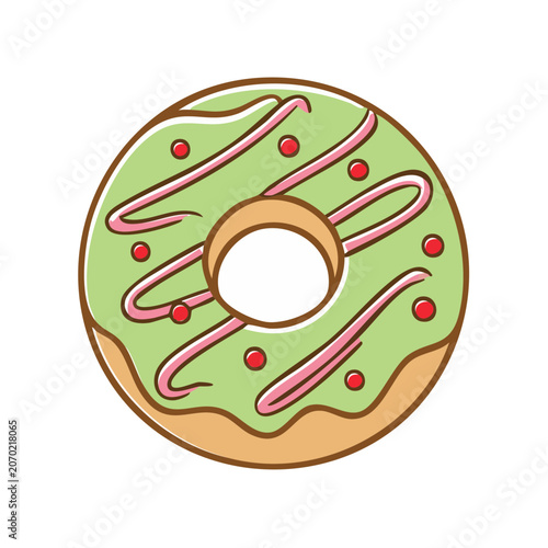Green and pink glazed doughnut with sprinkles vector illustration