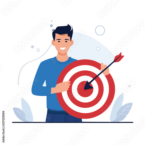 Man holding target with arrow in bullseye