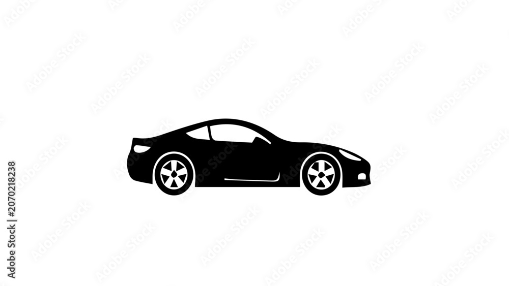 Fototapeta premium Black car silhouette, side view, modern vehicle icon, automotive graphic