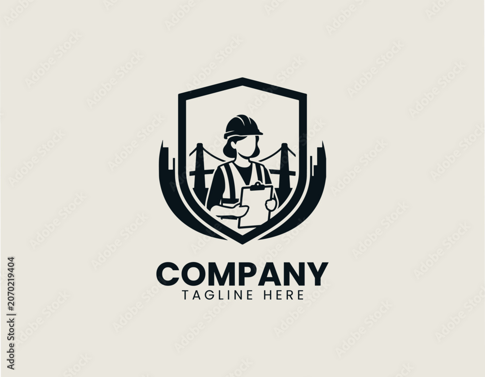 Obraz premium female civil engineer construction site black white vector logo