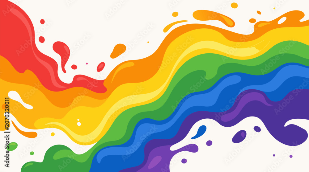 Fototapeta premium Abstract flowing wave shapes in the full rainbow and pride spectrum of colors creating a smooth decorative background design.