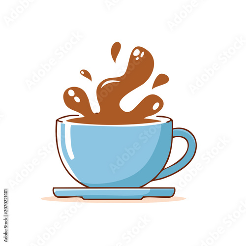 Blue coffee cup with brown liquid splash