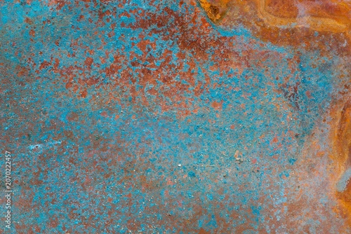 Fotografie Abstract oxidized copper texture with turquoise patina and rust details