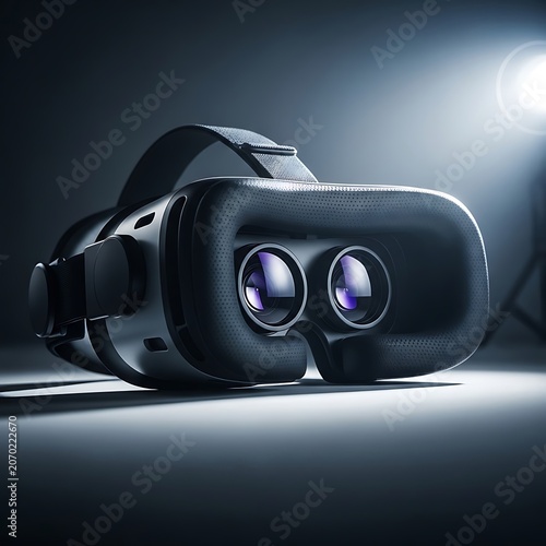 Immersive Virtual Reality Headset in Dark Studio.