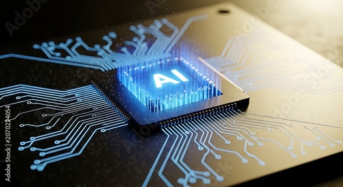 Advanced ai chip on circuit board technology concept.