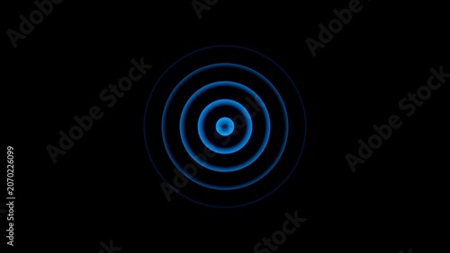 Bilde på lerret Abstract digital animation featuring concentric glowing blue circular rings expa