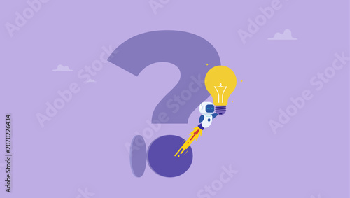Obraz na plátně Smart AI robot with new lightbulb idea out of question mark
