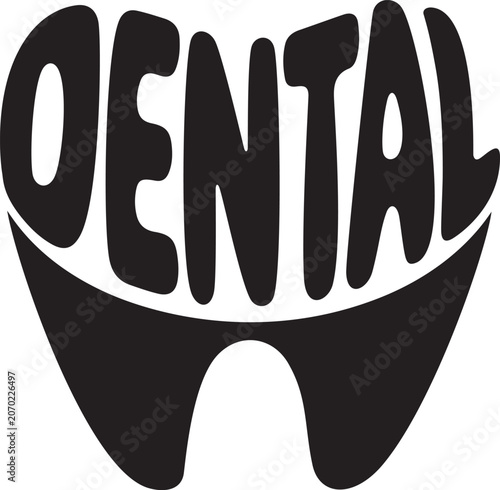 Groovy Dental Tooth Typography Vector