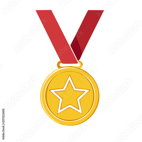 Gold Medal with Star and Red Ribbon Icon