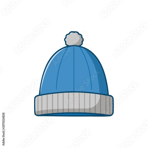 Blue Winter Beanie with Pom Pom Flat Vector Illustration