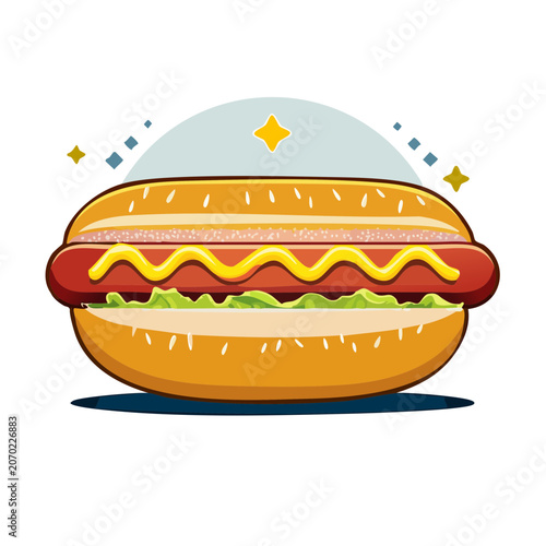 Cartoon Hot Dog with Mustard and Lettuce