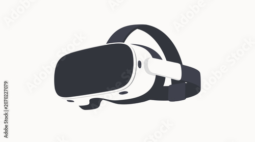 A clean flat vector illustration of a virtual reality VR headset hovering in midair against a light background, great for technology product pages, gaming websites, and innovation concept visuals.