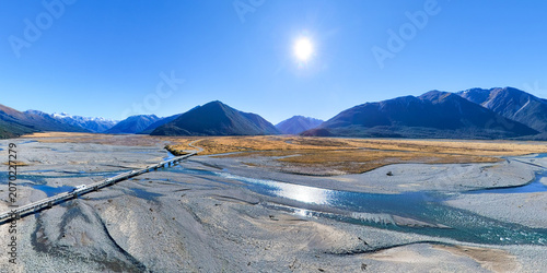 Photos Aerial view of the plateau river canyon, Arthur's Pass in New Zealand