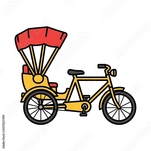 Red cart bicycle with yellow basket and sunflower.