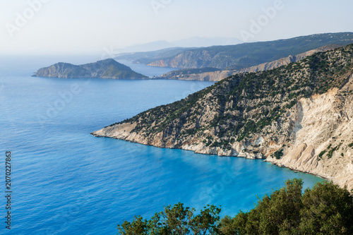 Panoramic Coastal View of Kefalonia Island and Turquoise Sea