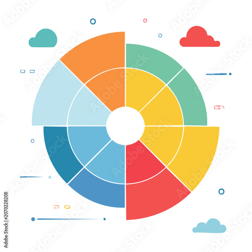 Colorful pie chart with flat design and icons