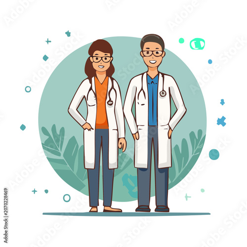 Flat illustration of two doctors in lab coats