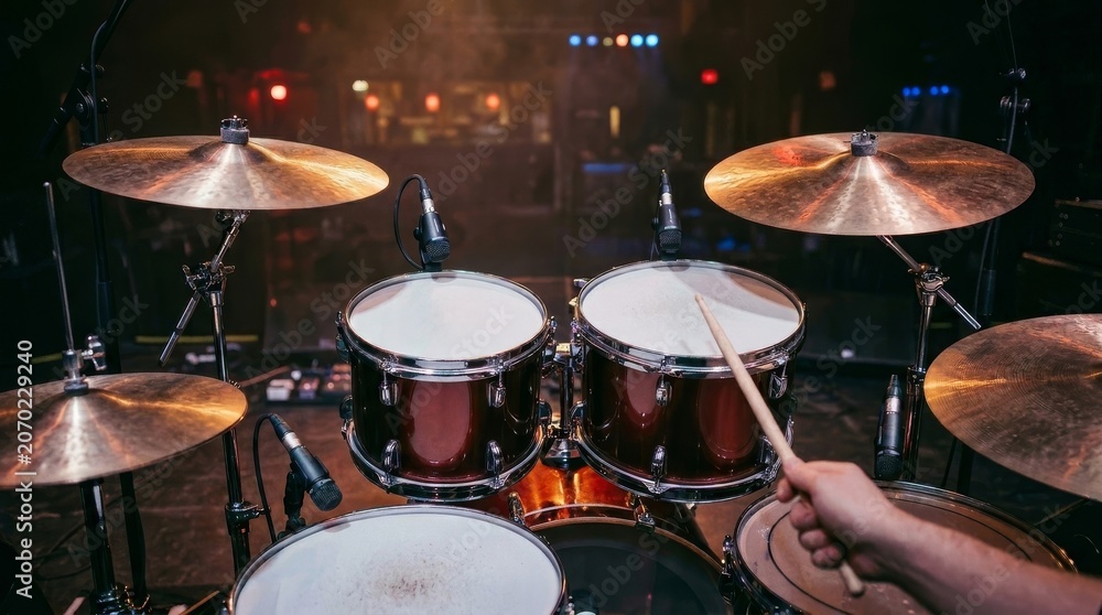 Obraz premium Professional Drum Kit on Atmospheric Stage with Cinematic Lighting