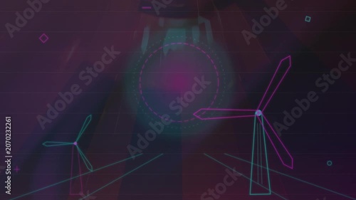Digital Wind Turbine Energy Concept with Neon Abstract Background