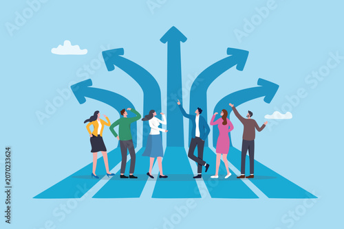 Career decision, direction or opportunity to change career path, challenge to choose business choice, alternative planning, progress or uncertainty, business people employee choose career path arrows.