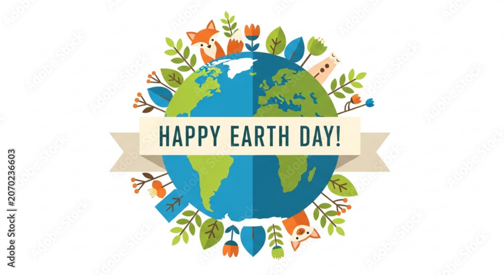 Naklejka premium Earth day celebration with animals and plants around the globe