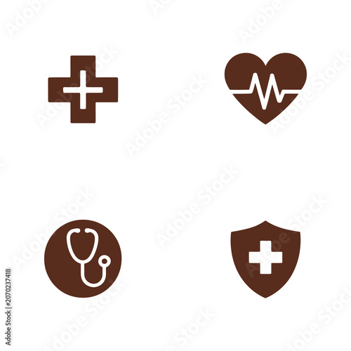 Flat lay medical healthcare symbols on light background with minimalist design