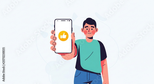 Man showing thumbs up on smartphone screen