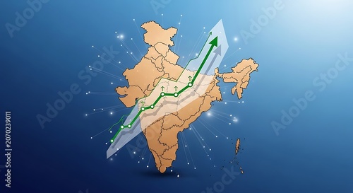 India economic growth concept with rising financial trend arrow map
