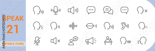 Speak and Communication Line Icons Set Vector Collection