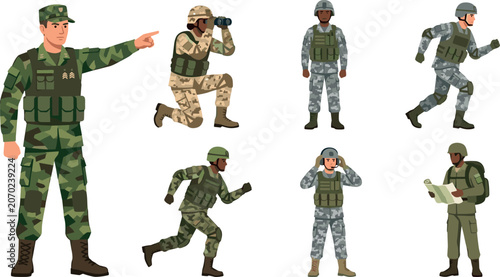 Photos Military Soldiers in Camouflage Uniform Character Set Vector Featuring Army Pers