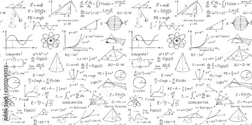 Seamless hand drawn math formulas and numbers vintage sketch pattern design vector illustration