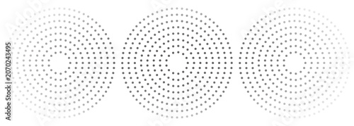 Abstract Halftone Circles Pattern With Three Concentric Dotted Rings Minimal Monochrome Background