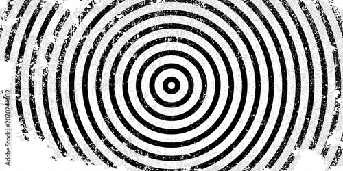 Grunge Concentric Circles Target With Hypnotic Black And White Optical Pattern
