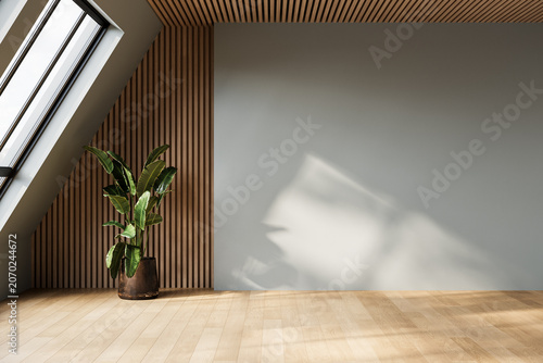 empty living room with blue tones wall.3d Render