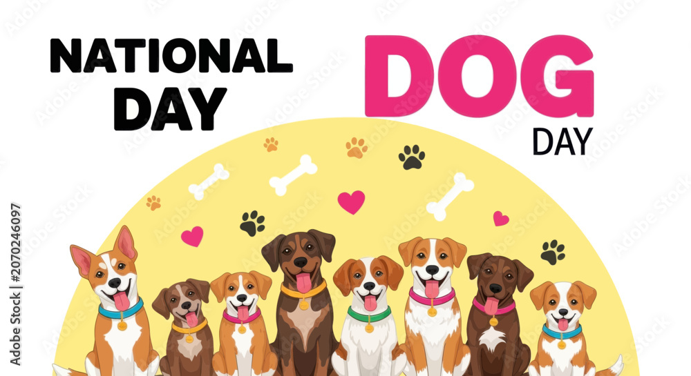 Fototapeta premium National dog day illustration with group of cute dogs