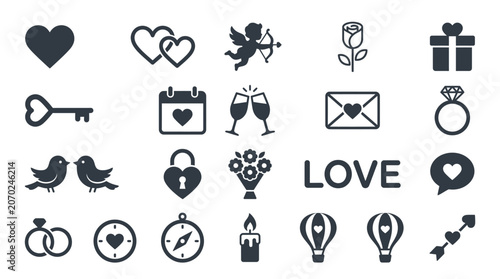 Black love icons on white background.