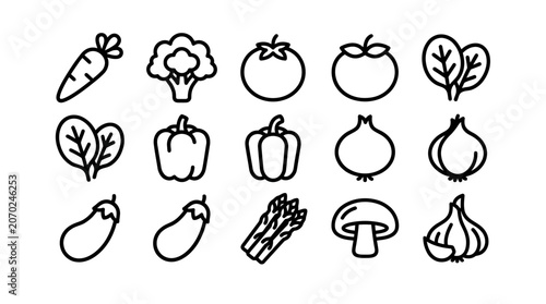 Vegetable icons in simple line style.