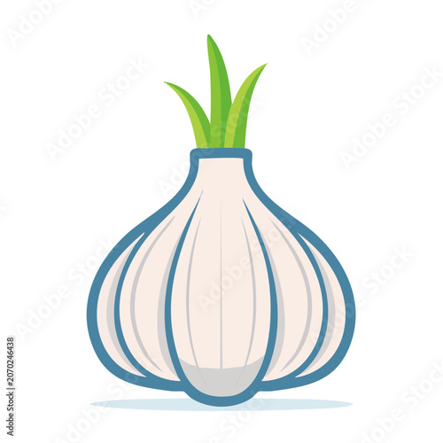 Flat design garlic bulb icon with green sprout