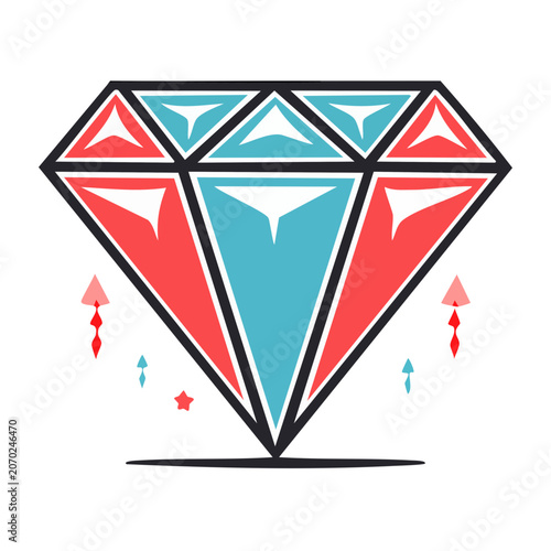 Flat design icon of a red and blue diamond