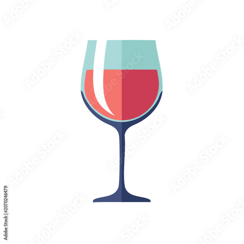 Flat icon of a wine glass with red wine