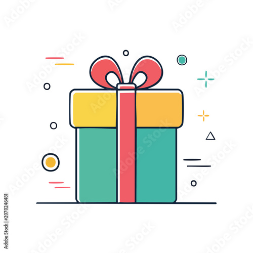 Flat illustration of a gift box with ribbon bow