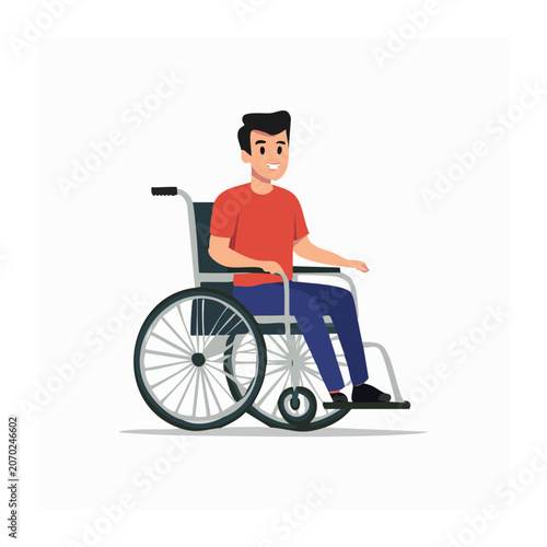 Man in wheelchair flat vector illustration