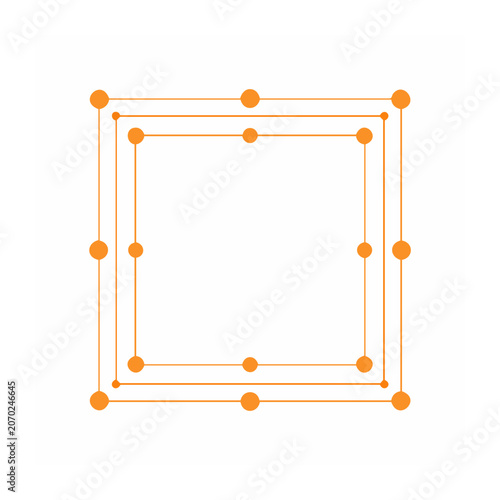Orange geometric pattern with dots and lines on white background
