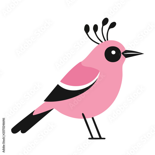 Pink bird with crest in flat design style