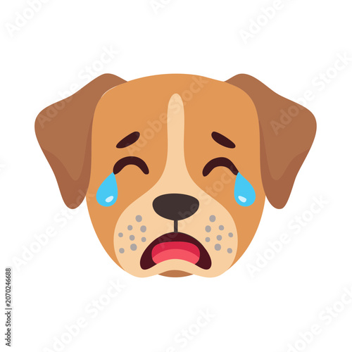 Sad crying dog face vector illustration
