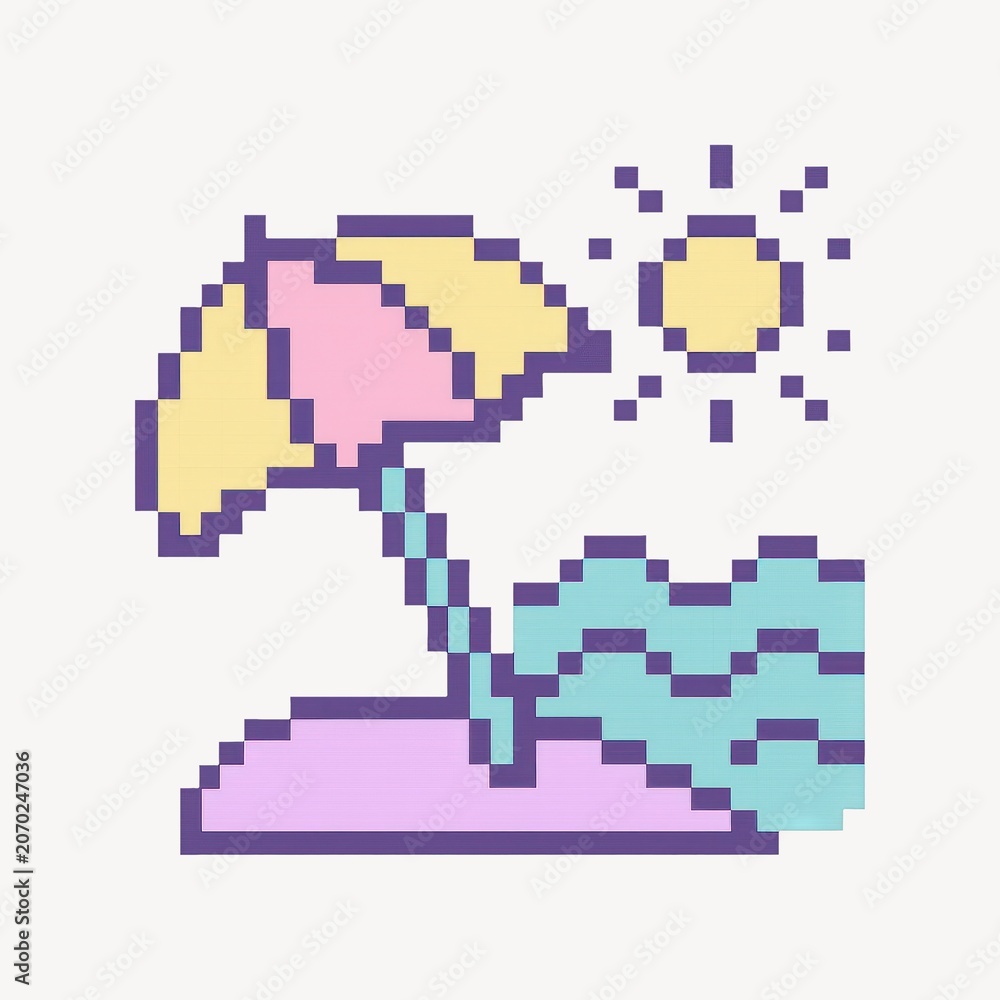 Fototapeta premium Retro pixel beach scene illustration.