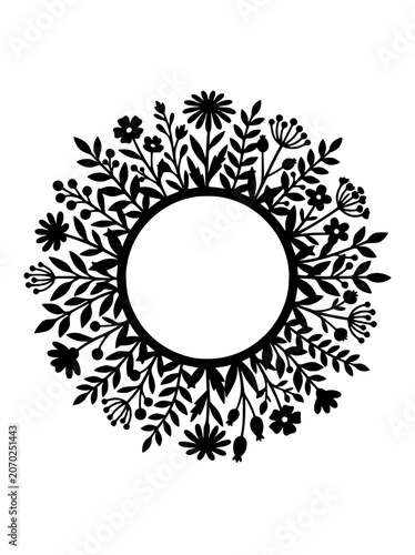 Botanical Floral Wreath Silhouette Frame Vector Illustration