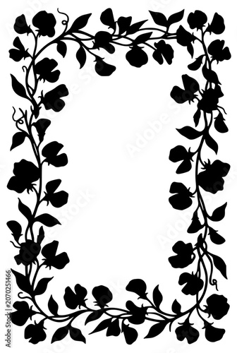 Decorative Sweet Pea Vine Floral Silhouette Border Frame Illustration