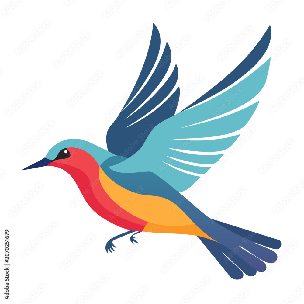 Obraz premium Colorful bird in flight flat illustration